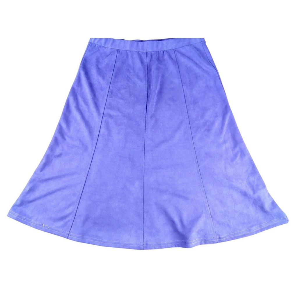 vintage Purple Faux Suede Gored Midi Skirt Violet A-Line Medium‎ modest normcore